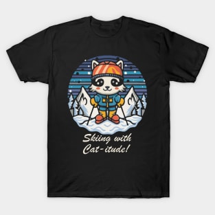 Skiing with Cat-itude! Cat Skier. T-Shirt